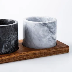 KSP Combo Salt Pepper Pinch Pots with Acacia Tray - Set of 3