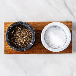 KSP Combo Salt Pepper Pinch Pots with Acacia Tray - Set of 3