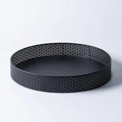 KSP Daisy Metal Round Serving Tray (Black) 35 cm dia. x 4.6 cm