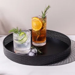KSP Daisy Metal Round Serving Tray (Black) 35 cm dia. x 4.6 cm