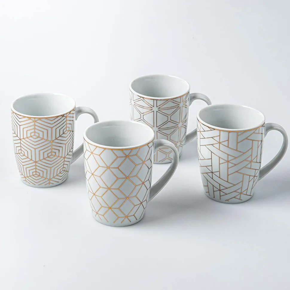 KSP Decal 'Geometric' Porcelain Mug - Set of 4 (Multicolour)