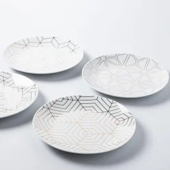 KSP Decal 'Geometric' Porcelain Side Plate - Set of 4