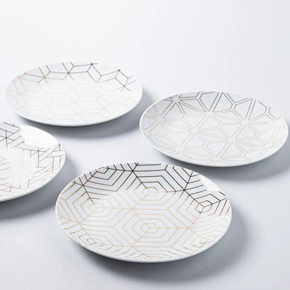 KSP Decal 'Geometric' Porcelain Side Plate - Set of 4