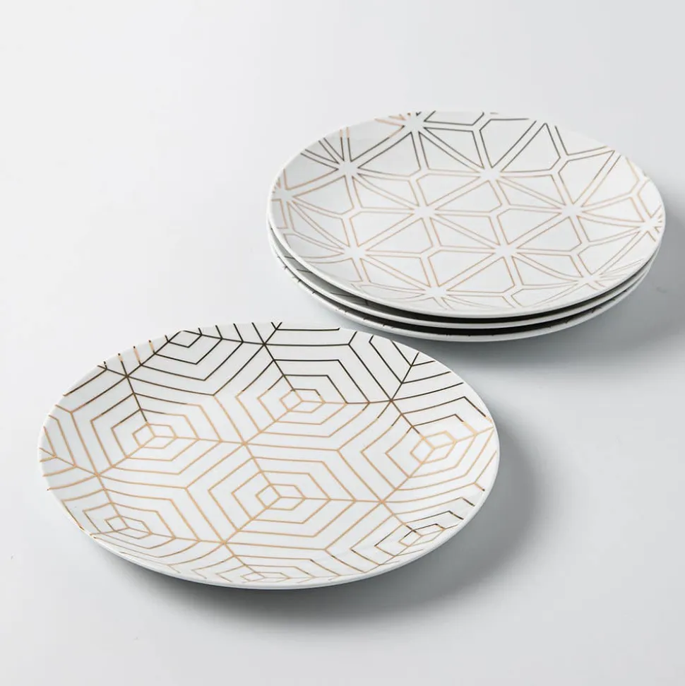 KSP Decal 'Geometric' Porcelain Side Plate - Set of 4
