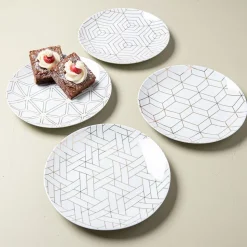 KSP Decal 'Geometric' Porcelain Side Plate - Set of 4