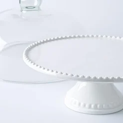 KSP Dessert Cake Plate with Glass Lid (White)