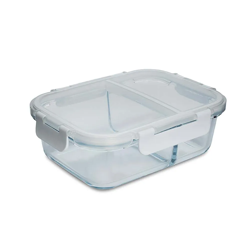 KSP Divided Glass 1L Storage Container (Clear/White)