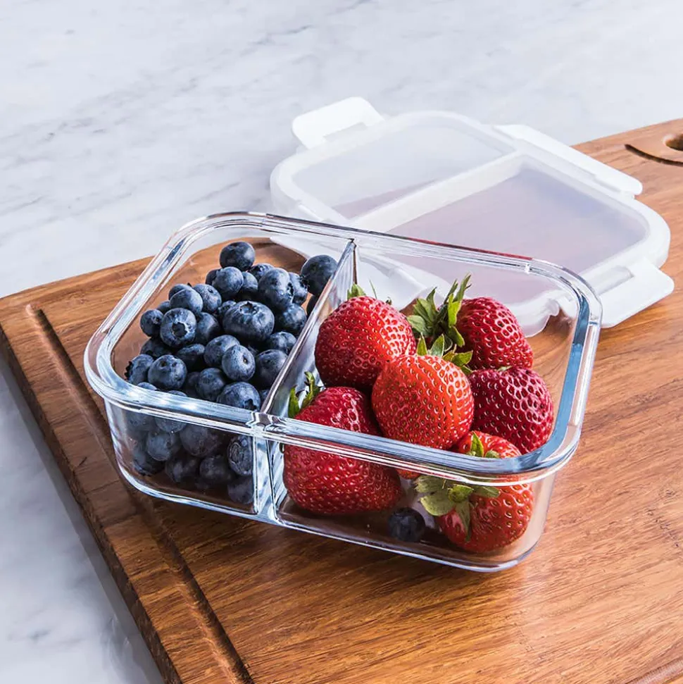 KSP Divided Glass 1L Storage Container (Clear/White)