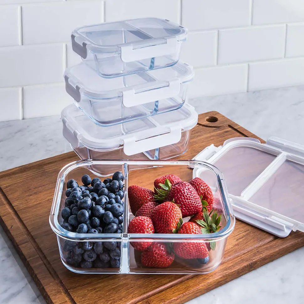 KSP Divided Glass 600ml Storage Container (Clear/White)