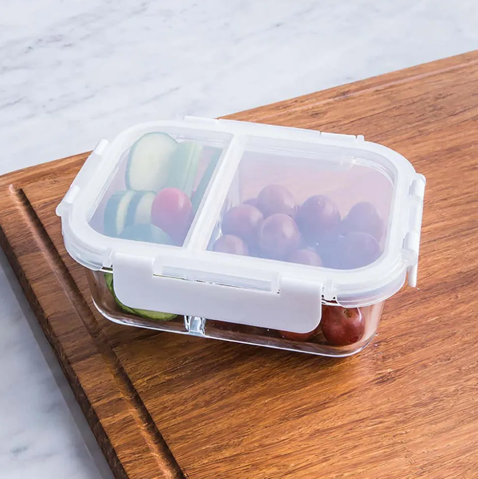 KSP Divided Glass 600ml Storage Container (Clear/White)
