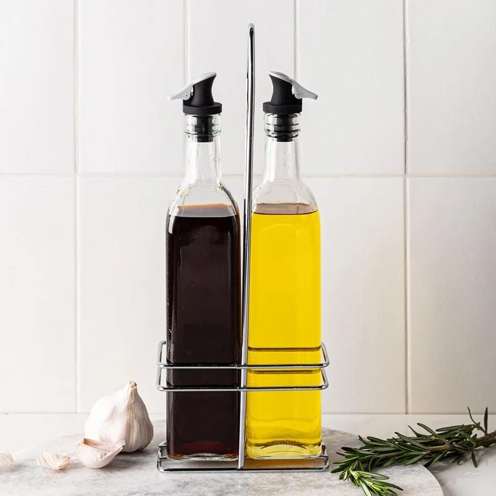 KSP Dripless Glass Oil & Vinegar with Stand - Set of 2