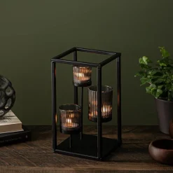 KSP Elevate '3-Lite' Iron Candleholder 12" H (Black/Smoke)