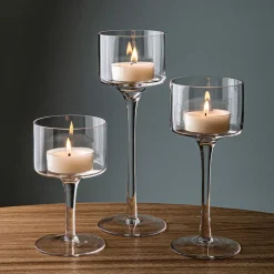 KSP Elise Stem Glass Pillar Candle Holder - Set of 3 (Clear)