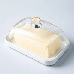 KSP Farm House Porcelain Butter Dish with Glass (White/Clear)