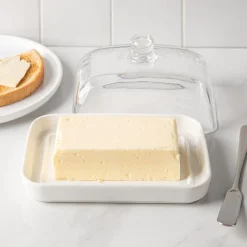 KSP Farm House Porcelain Butter Dish with Glass (White/Clear)
