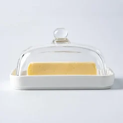 KSP Farm House Porcelain Butter Dish with Glass (White/Clear)