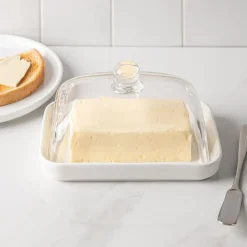 KSP Farm House Porcelain Butter Dish with Glass (White/Clear)