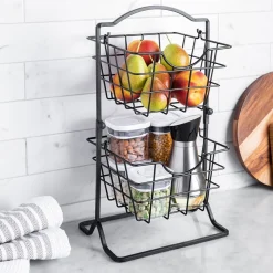 KSP Farmhouse 2-Tier Wire Hanging Basket (Black) 25 x 18.5 x 46 cm