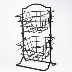 KSP Farmhouse 2-Tier Wire Hanging Basket (Black) 25 x 18.5 x 46 cm