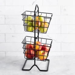 KSP Farmhouse 2-Tier Wire Hanging Basket (Black) 25 x 18.5 x 46 cm