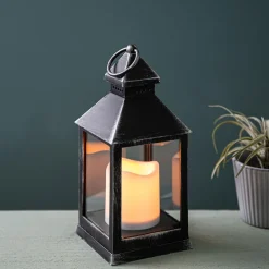 KSP Flicker 'Metal Look' LED Plastic Lantern 10cm sq. x 24cm (Black)