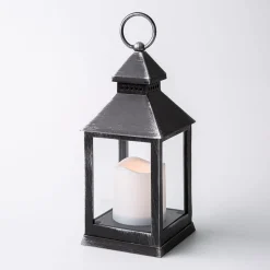 KSP Flicker 'Metal Look' LED Plastic Lantern 10cm sq. x 24cm (Black)