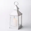 KSP Flicker 'Metal Look' LED Plastic Lantern 10cm Sq. x 24cm (White)