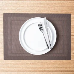 KSP Gather & Dine Two-Tone Border Vinyl Placemat (Chocolate Brown)