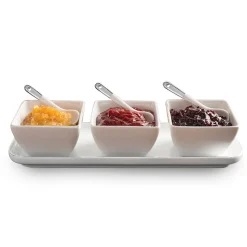 KSP Gleam Porcelain Bowls with Tray - Set/7 (White/Silver)