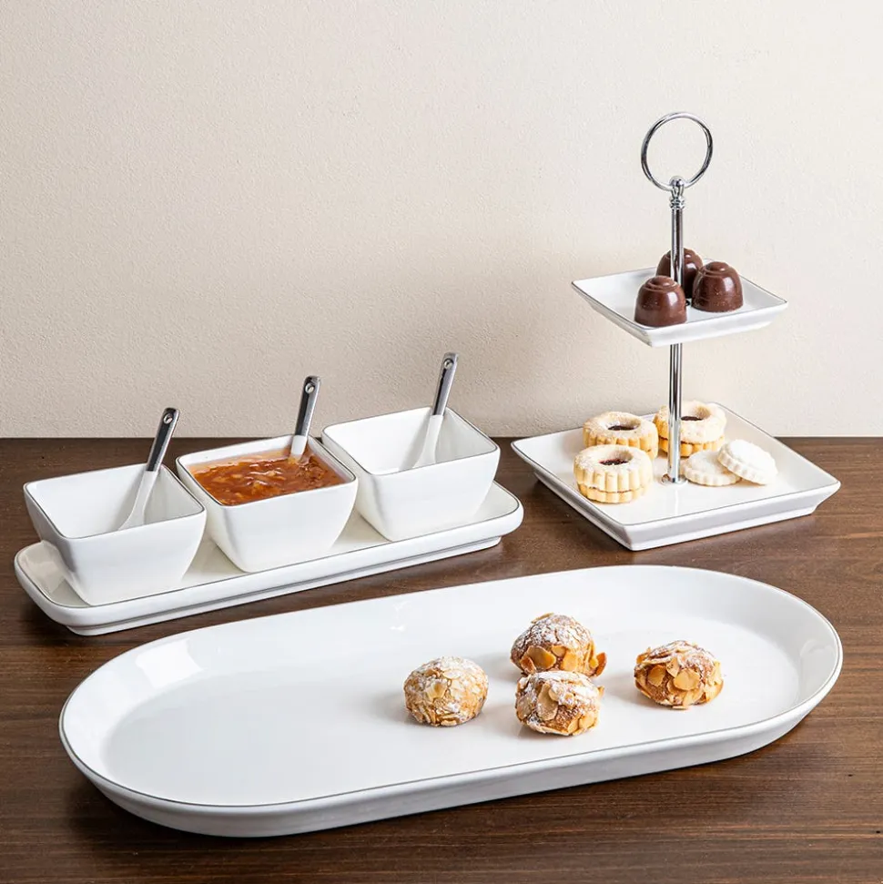 KSP Gleam '2-Tier' Porcelain Buffet Plate Square (Silver)