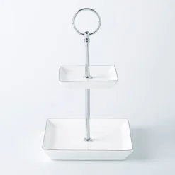 KSP Gleam '2-Tier' Porcelain Buffet Plate Square (Silver)