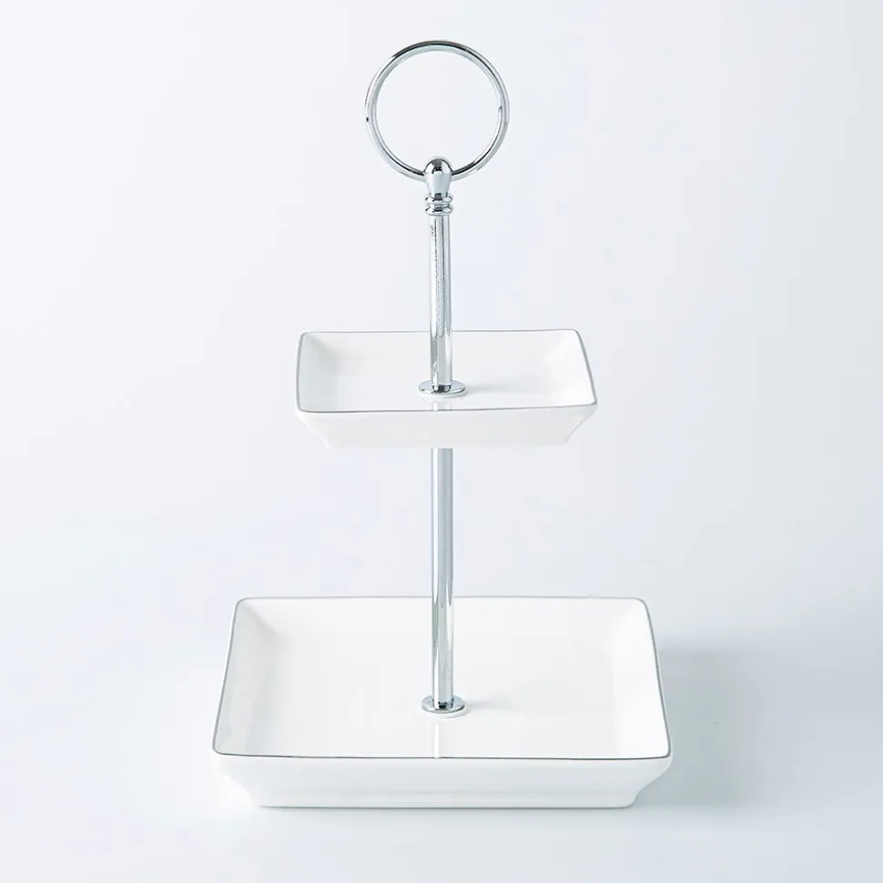 KSP Gleam '2-Tier' Porcelain Buffet Plate Square (Silver)