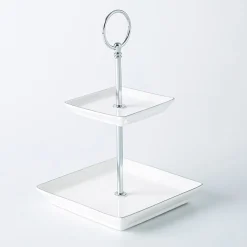 KSP Gleam '2-Tier' Porcelain Buffet Plate Square (Silver)