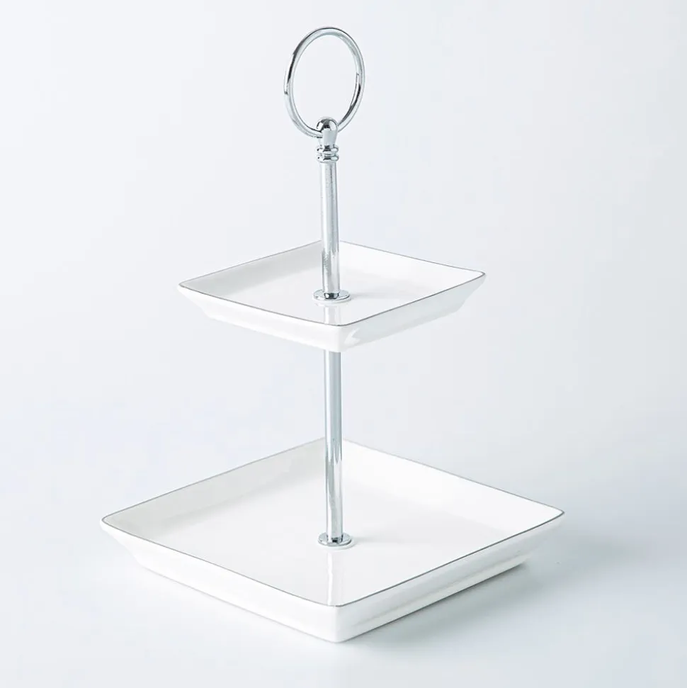 KSP Gleam '2-Tier' Porcelain Buffet Plate Square (Silver)
