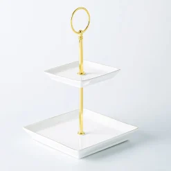 KSP Gleam '2-Tier' Porcelain Buffet Plate Square (Gold)