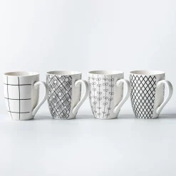 KSP Graphic 'Plaid' Mug - Set of 4 (Black/White)