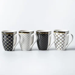 KSP Graphic 'Regal' Mug - Set of 4 (Black/White/Gold)