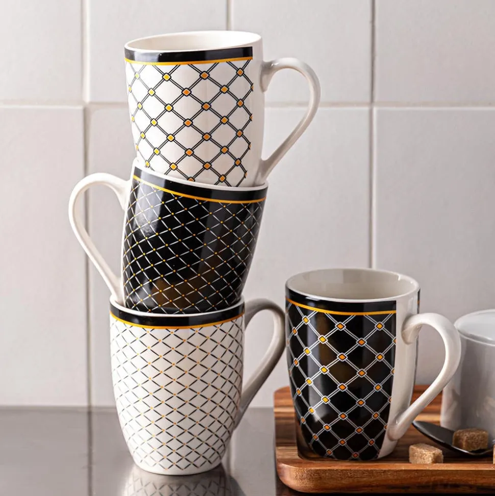 KSP Graphic 'Regal' Mug - Set of 4 (Black/White/Gold)