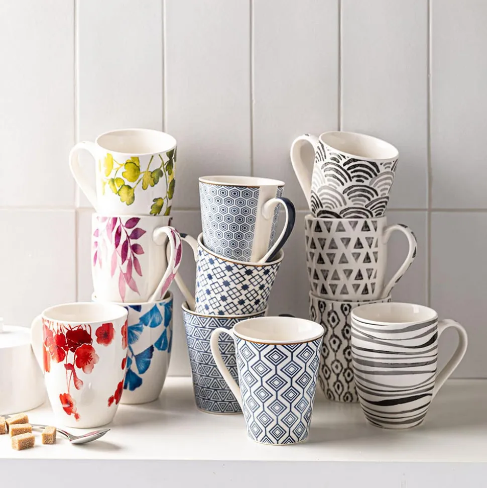 KSP Graphic 'Saison' Mug - Set of 4 (Green Pink Blue Red)