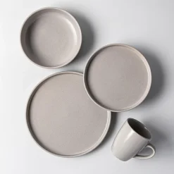 KSP Hans Stoneware Dinnerware - Set of 16 (Grey)