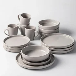 KSP Hans Stoneware Dinnerware - Set of 16 (Grey)