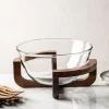 KSP Hearthwood 'Acacia Wood' Glass Salad Bowl with Stand (Clear)
