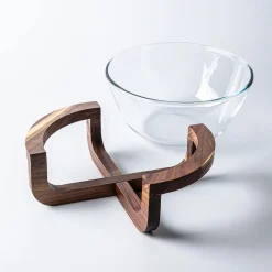 KSP Hearthwood 'Acacia Wood' Glass Salad Bowl with Stand (Clear)