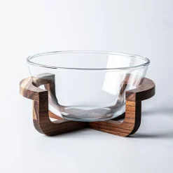 KSP Hearthwood 'Acacia Wood' Glass Salad Bowl with Stand (Clear)