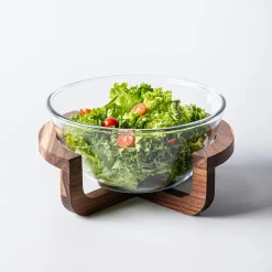KSP Hearthwood 'Acacia Wood' Glass Salad Bowl with Stand (Clear)