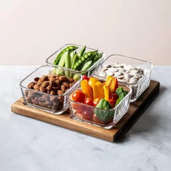 KSP Hearthwood 'Acacia Wood' Glass Bowls with Tray - Set of 5 (Clear)
