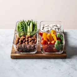 KSP Hearthwood 'Acacia Wood' Glass Bowls with Tray - Set of 5 (Clear)