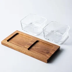 KSP Hearthwood 'Acacia Wood' Glass Bowls with Tray - Set of 3 (Clear)