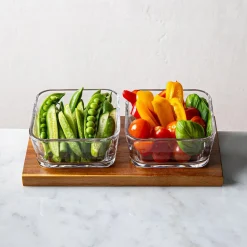 KSP Hearthwood 'Acacia Wood' Glass Bowls with Tray - Set of 3 (Clear)