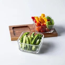 KSP Hearthwood 'Acacia Wood' Glass Bowls with Tray - Set of 3 (Clear)